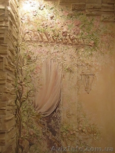 Декоративные штукатурки,  рельефы,  роспись стен,  фрески. Лепнина. 